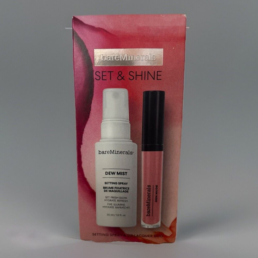 Bare Minerals Set & Shine Dew Mist Makeup Setting Spray & Lip Lacquer Duo *NEW*